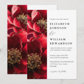 Bourgogne Elegante Moderne Bloemen QR Code Huwelij Kaart (Voorkant / Achterkant)