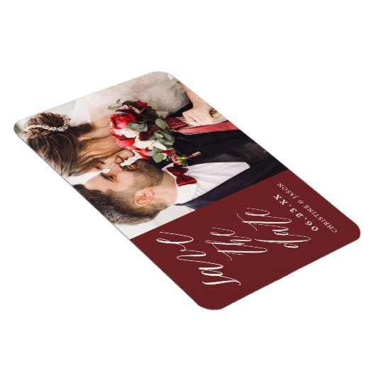 Bourgogne Elegante Script Photo Save the Date Magn Magneet (Rechterzijde)