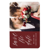 Bourgogne Elegante Script Photo Save the Date Magn Magneet (Verticaal)