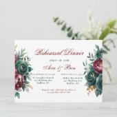 Bourgogne Emerald Green Gold Peony repetitie diner Kaart (Staand voorkant)