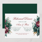 Bourgogne Emerald Green Gold Peony repetitie diner Kaart (Voorkant / Achterkant)