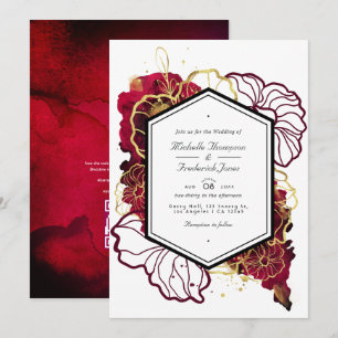 Bourgogne en Abstracte gouden Floral Wedding Kaart