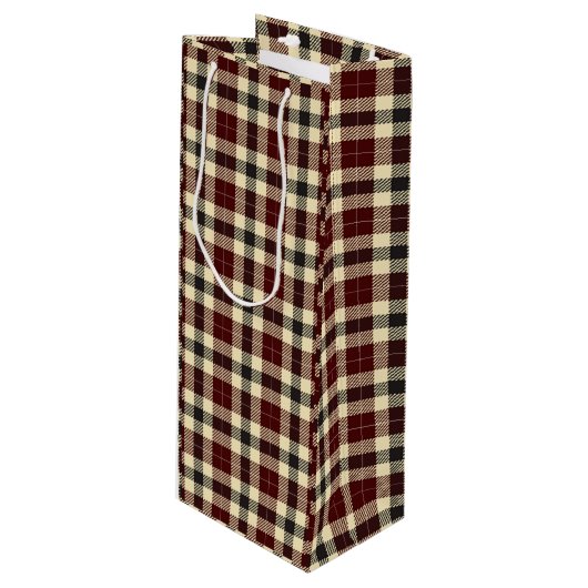 Bourgogne en Black Tartan Pset Wine Gift Bag Wijn Cadeautas (Voorkant Gekanteld)
