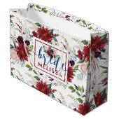 Bourgogne en blauw blauw blauw bloespatroon groot cadeauzakje (Achterkant Gekanteld)