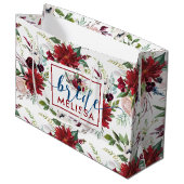 Bourgogne en blauw blauw blauw bloespatroon groot cadeauzakje (Voorkant Gekanteld)