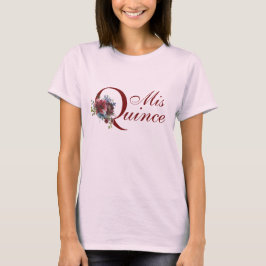 Bourgogne en Blauwe Bloemen Mis Quince Quinceanera T-shirt