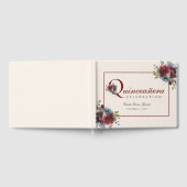 Bourgogne en Blauwe Bloemen Quinceanera Verjaardag Gastenboek (Volledig)