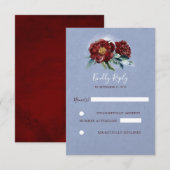 Bourgogne en Blauwe Waterverf Bloemen Bruiloft RSV RSVP Kaartje (Voorkant / Achterkant)