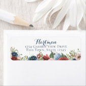 Bourgogne en Blauwe Waterverf Floral Etiket (Insitu)