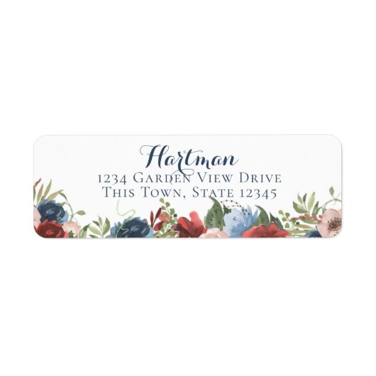 Bourgogne en Blauwe Waterverf Floral Etiket (Voorkant)