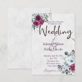 Bourgogne en blauwe waterverf florale bruiloft inv kaart (Voorkant / Achterkant)