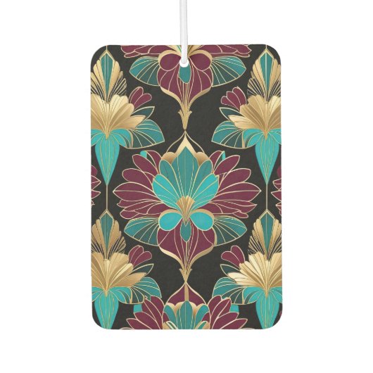 Bourgogne en blauwgroen art deco bloemen luchtverfrisser (Voorkant)