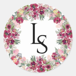 Bourgogne en bloedige Monogrammed bruiloft Ronde Sticker