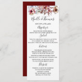 Bourgogne en Blue Floral Garland Wedding Menu (Voorkant / Achterkant)