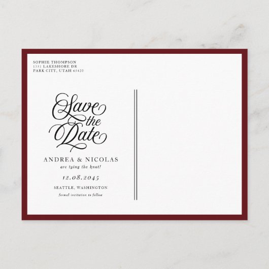 Bourgogne en Blue Floral Wreath Save the Date Aankondigingskaart (Achterkant)