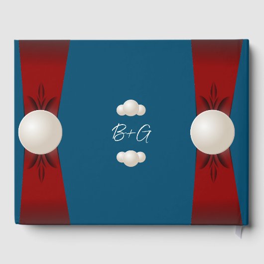 Bourgogne en Blue Pearl Lint Bruiloft Gastenboek (Achterkant)