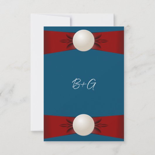 Bourgogne en Blue Pearl Lint Bruiloft Receptie Kaart (Achterkant)