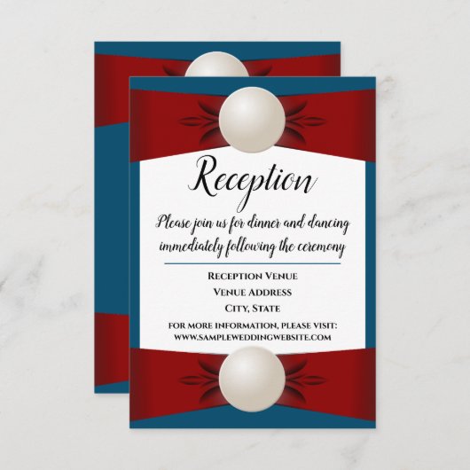 Bourgogne en Blue Pearl Lint Bruiloft Receptie Kaart (Voorkant / Achterkant)