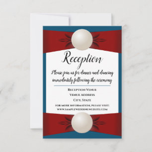 Bourgogne en Blue Pearl Lint Bruiloft Receptie Kaart