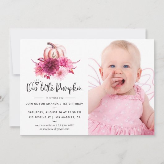 Bourgogne en Blush Autumn Herfst Pumpkin Birthday Kaart (Voorkant)