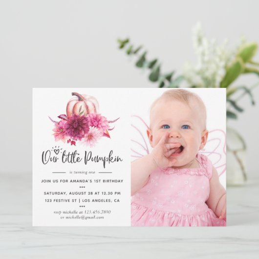 Bourgogne en Blush Autumn Herfst Pumpkin Birthday Kaart (Staand voorkant)