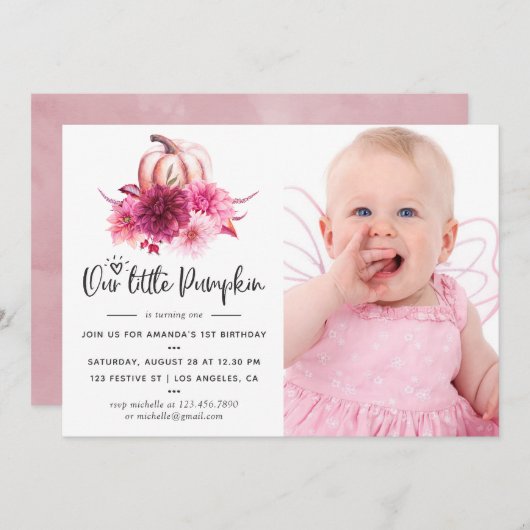 Bourgogne en Blush Autumn Herfst Pumpkin Birthday Kaart (Voorkant / Achterkant)