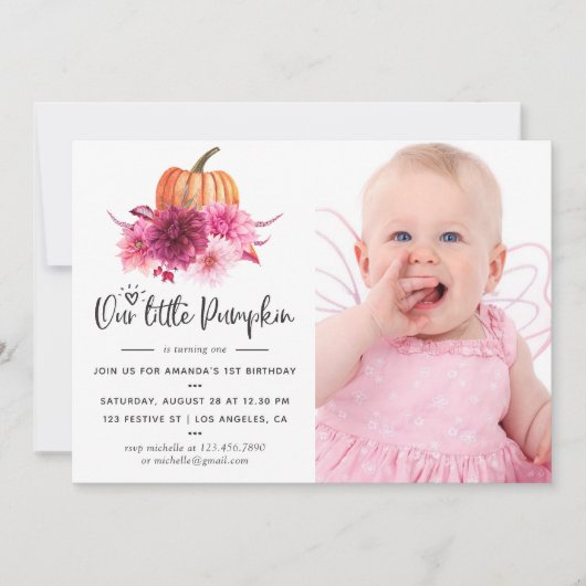 Bourgogne en Blush Autumn Herfst Pumpkin Birthday Kaart (Voorkant)