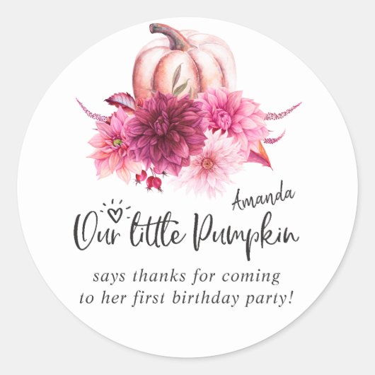 Bourgogne en Blush Autumn Herfst Pumpkin Birthday Ronde Sticker (Voorkant)