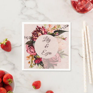 Bourgogne en Blush Bloemen Custom Fall Wedding Servet