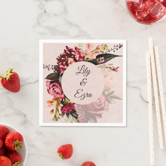 Bourgogne en Blush Bloemen Custom Fall Wedding Servet (Insitu)