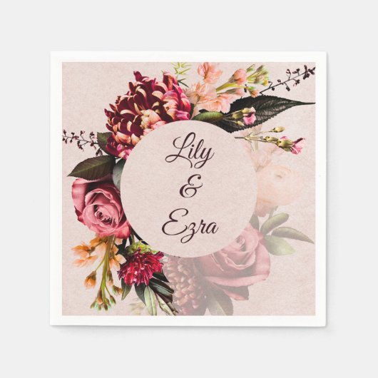 Bourgogne en Blush Bloemen Custom Fall Wedding Servet (Voorkant)