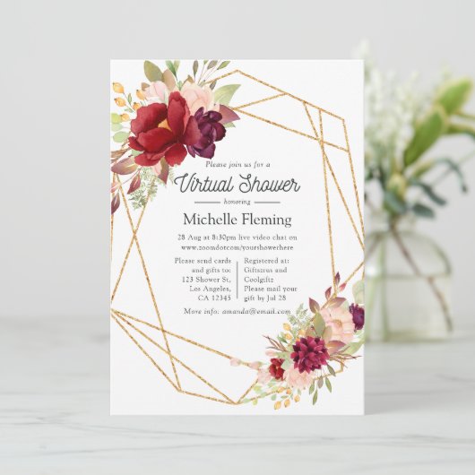 Bourgogne en Blush Boho Geometric Virtual Shower Kaart (Staand voorkant)