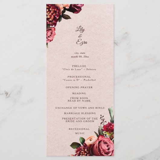 Bourgogne en Blush Flat-programma Programmakaart (Voorkant)