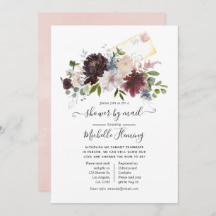 Bourgogne en Blush Floral Baby shower per mail Kaart