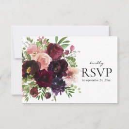 Bourgogne en Blush Floral met maaltijdoptie bruilo RSVP Kaartje