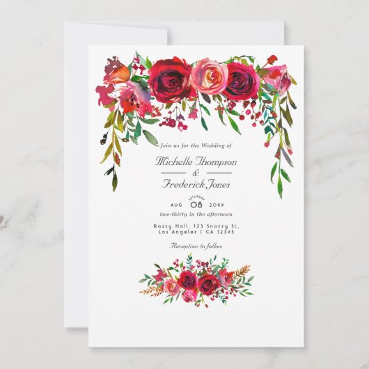 Bourgogne en Blush Floral QR Code RSVP Weddenschap Kaart (Voorkant)