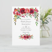 Bourgogne en Blush Floral QR Code RSVP Weddenschap Kaart (Staand voorkant)