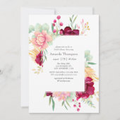 Bourgogne en Blush Floral Vrijgezellenfeest Kaart (Voorkant)