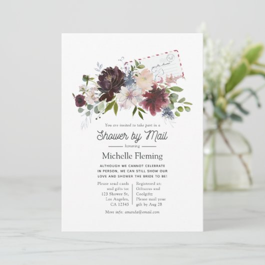 Bourgogne en Blush Floral Vrijgezellenfeest per ma Kaart (Staand voorkant)