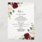 Bourgogne en Blush Floral Wedding Verloving Dinner Menu (Voorkant)