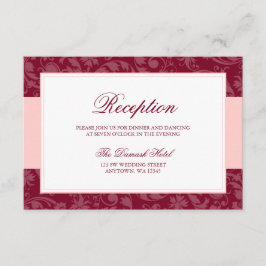 Bourgogne en Blush Pink Damask Swirl Receptie Informatiekaartje