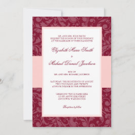 Bourgogne en Blush Pink Damask Swirl Wedding Kaart