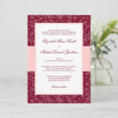 Bourgogne en Blush Pink Damask Swirl Wedding Kaart (Staand voorkant)