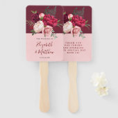 Bourgogne en Blush Pink Floral Bouquet Wedding Handwaaier (Voorkant en achterkant)