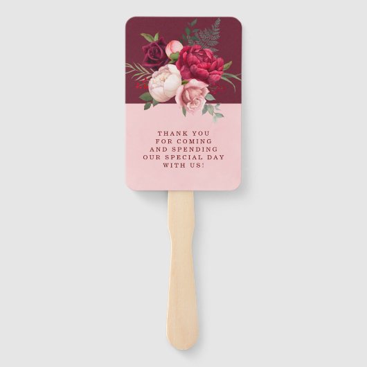 Bourgogne en Blush Pink Floral Bouquet Wedding Handwaaier (Achterkant)