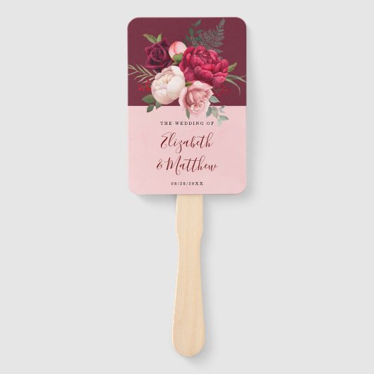 Bourgogne en Blush Pink Floral Bouquet Wedding Handwaaier (Voorkant)