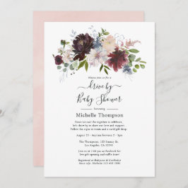 Bourgogne en Blush Pink Floral drive by Shower Kaart