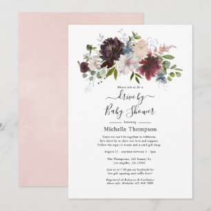 Bourgogne en Blush Pink Floral drive by Shower Kaart