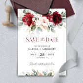 Bourgogne en Blush Pink Floral Save The Date