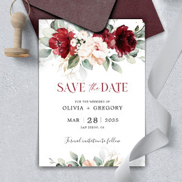 Bourgogne en Blush Pink Floral Save The Date